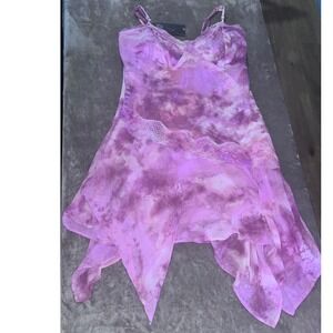 Wild Fable Purple Tie Dye Lace Trim Handkerchief Hem Mini Dress XS NWT